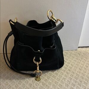 Black and Gold Suede Hobo Bag